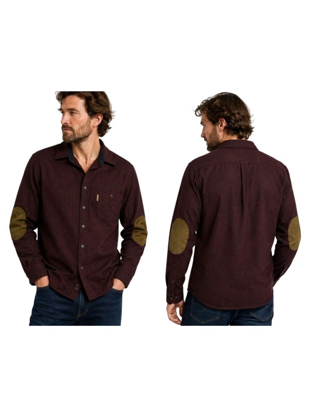 Pendleton Men's Trail Shirt Burgundy Wool Flannel with Elbow Patches Size L